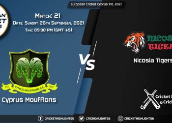 CYM vs NCT Live Score Match 21, Playing 11 Live Match Today, September 26, 2021, European Cricket Cyprus T10, 2021