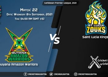 GUY vs SLK Live Score Match 22, Playing 11 Live Match Today, September 8, 2021, Caribbean Premier League, 2021