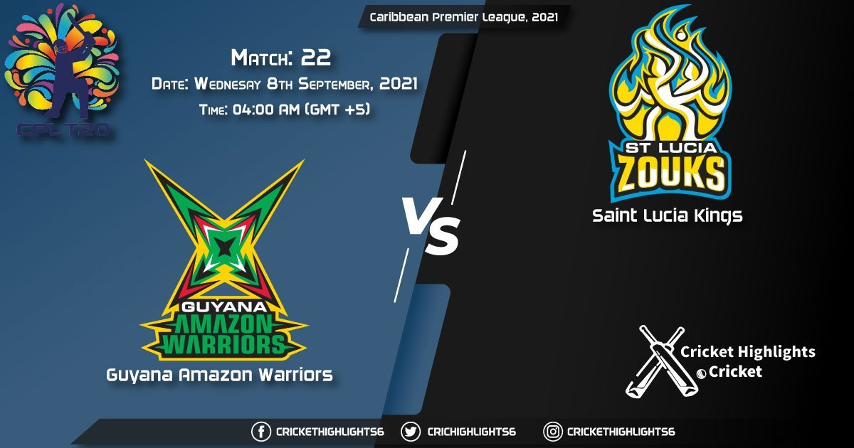 GUY vs SLK Live Score Match 22, Playing 11 Live Match Today, September 8, 2021, Caribbean Premier League, 2021