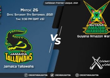 JAM vs GUY Live Score Match 26, Playing 11 Live Match Today, September 11, 2021, Caribbean Premier League, 2021