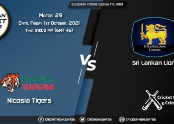 NCT vs SLL Live Score Match 29, Playing 11 Live Match Today, October 1, 2021, European Cricket Cyprus T10, 2021
