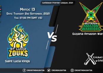 SLK vs GUY Live Score Match 13, Playing 11 Live Match Today, September 2, 2021, Caribbean Premier League, 2021