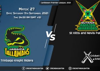 TKR vs SKN Live Score Match 27, Playing 11 Live Match Today, September 11, 2021, Caribbean Premier League, 2021