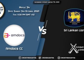 AMD vs SLL Live Score Match 34, Playing 11 Live Match Today, October 3, 2021, European Cricket Cyprus T10, 2021