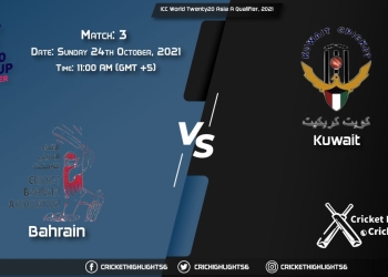 BAH vs KUW Live Score Match 3, Playing 11 Live Match Today, October 24, 2021, ICC World Twenty20 Asia A Qualifier, 2021