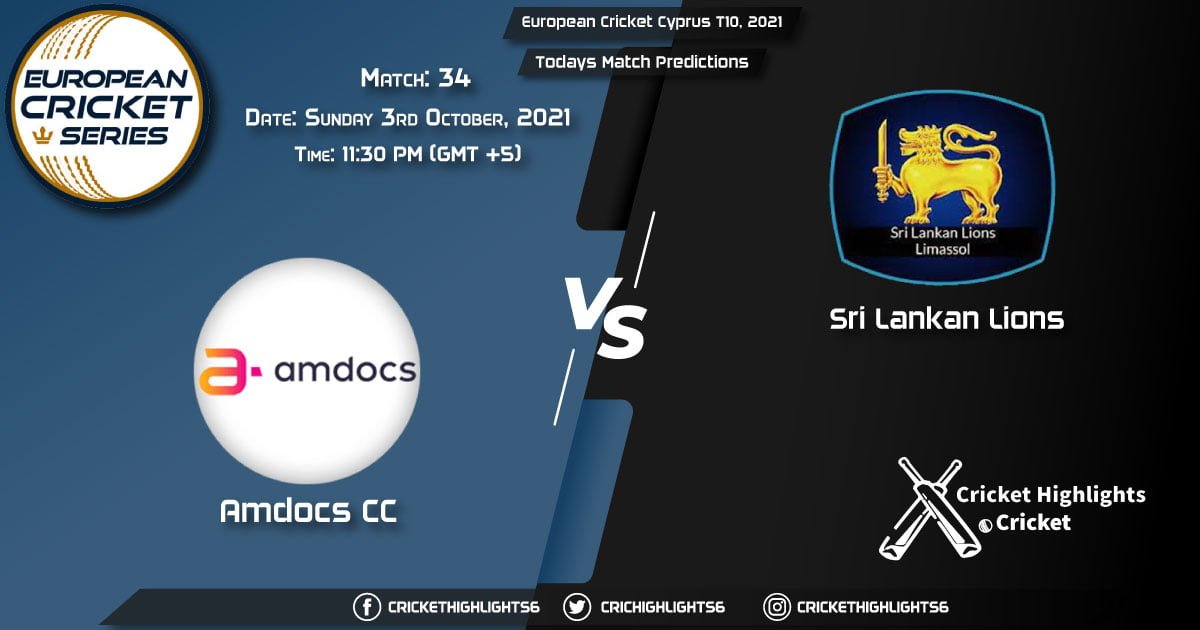 European Cricket Cyprus T10, 2021, Match 34 AMD vs SLL, Playing 11 Today's Match Predictions