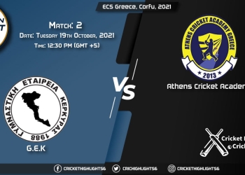 GEK vs ACA Live Score Match 2, Playing 11 Live Match Today, October 19, 2021, ECS Greece, Corfu, 2021