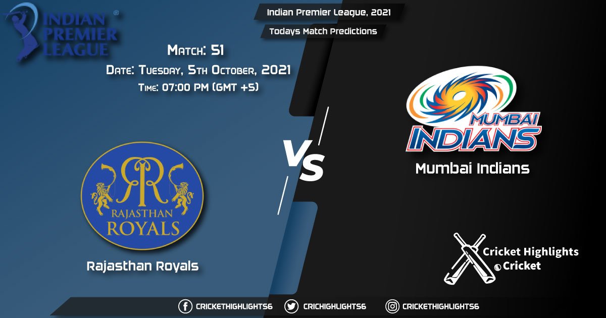 Indian Premier League, 2021, Match 51 RR vs MI, Playing 11 & Today's Match Predictions