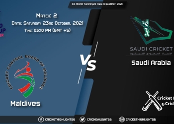 MLD vs SAU Live Score Match 2, Playing 11 Live Match Today, October 23, 2021, ICC World Twenty20 Asia A Qualifier, 2021