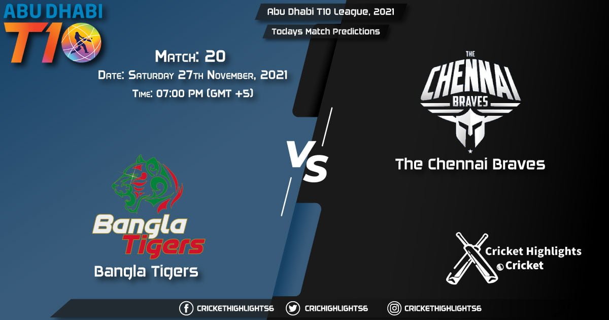 Abu Dhabi T10 League, 2021, Match 20 TCB vs BT, Playing 11 & Today's Match Predictions