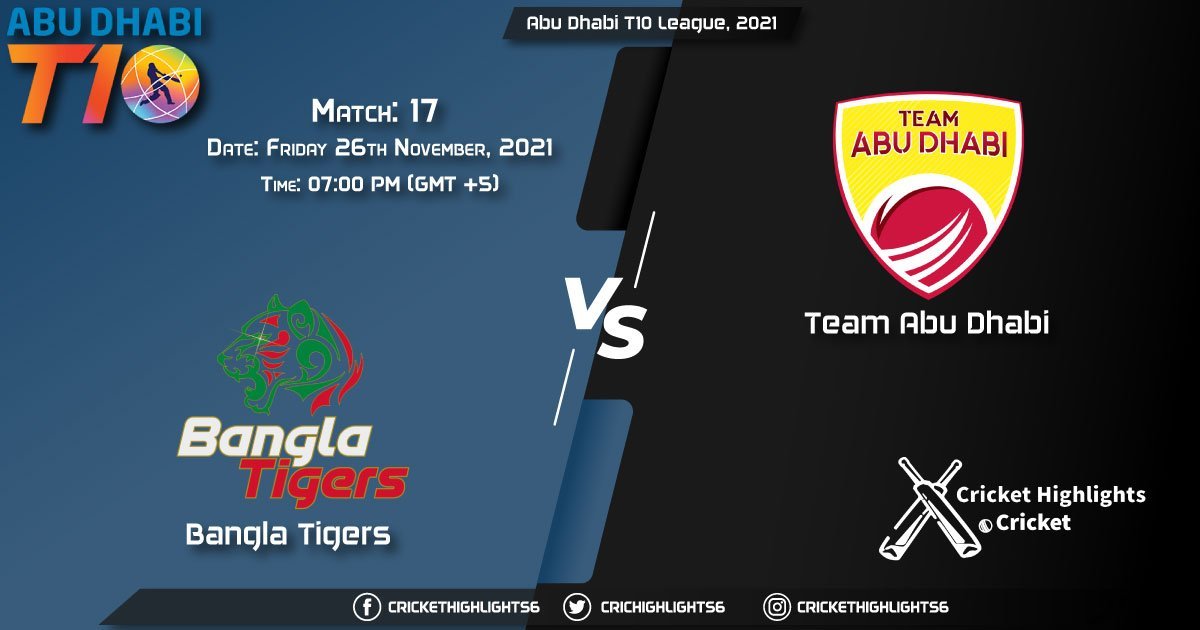 BT vs TAD, Live Scorecard, Match 17, November 26, 2021, Live Cricket Score, Abu Dhabi T10 League, 2021