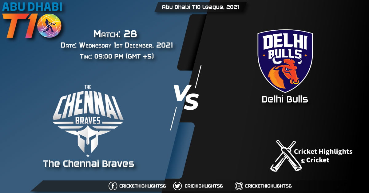 CB vs DB, Live Scorecard, Match 28, December 1, 2021, Live Cricket Score, Abu Dhabi T10 League, 2021