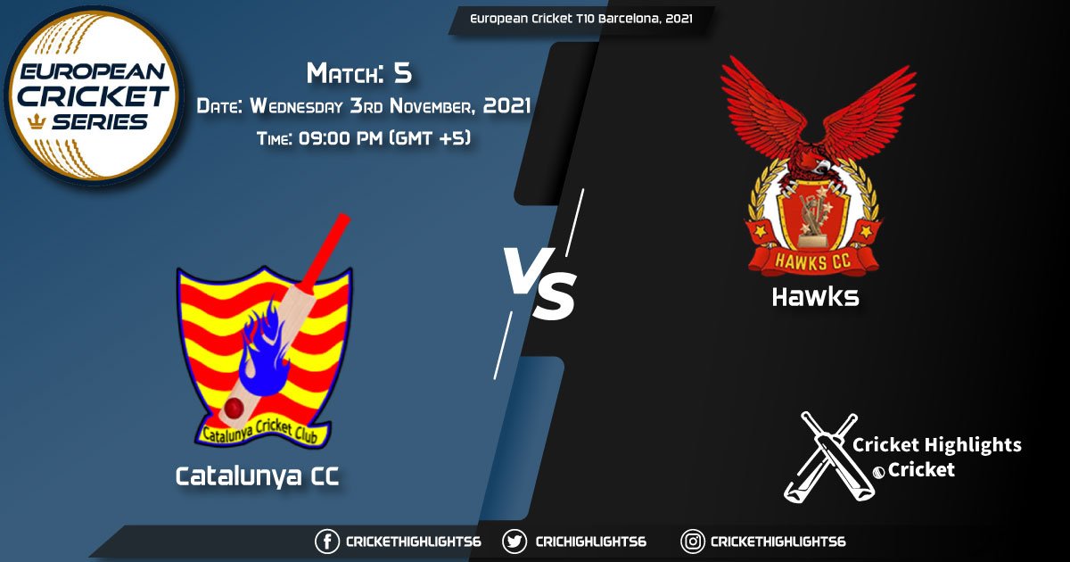 CTL vs HAW Live Score Match 5, Playing 11 Live Match Today, November 3, 2021, European Cricket T10 Barcelona, 2021