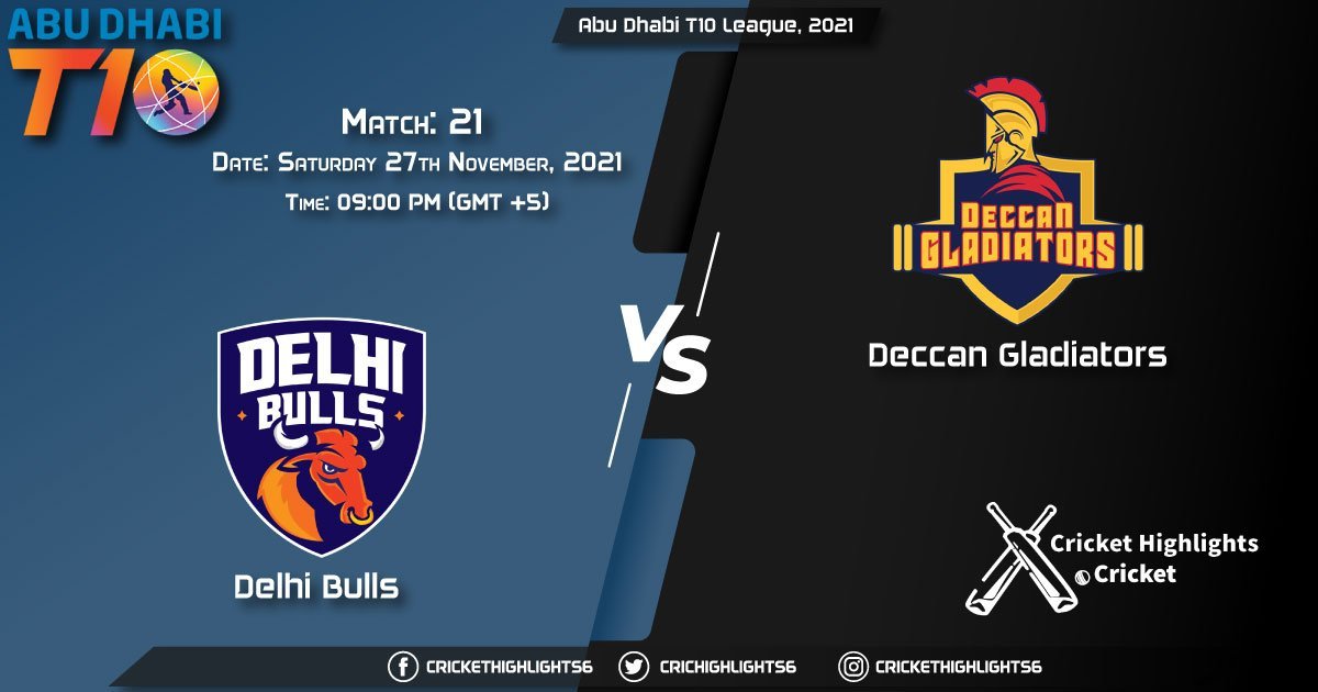DB vs DG, Live Scorecard, Match 21, November 27, 2021, Live Cricket Score, Abu Dhabi T10 League, 2021