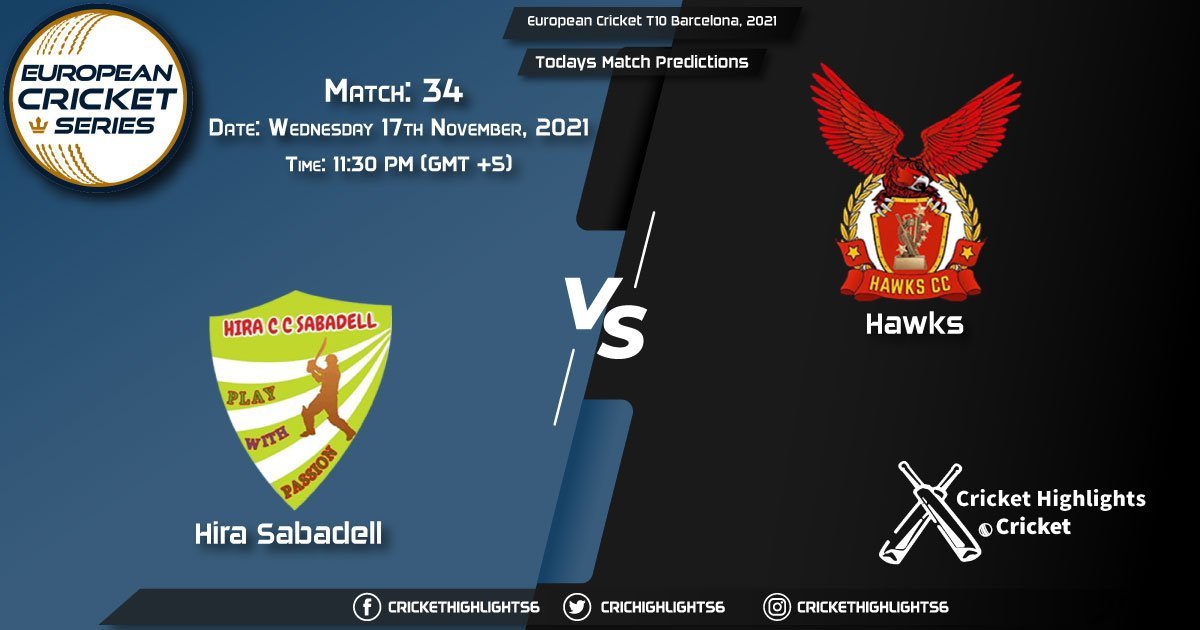 European Cricket T10 Barcelona, 2021, Match 34 HIS vs HAW, Playing 11 & Today's Match Predictions