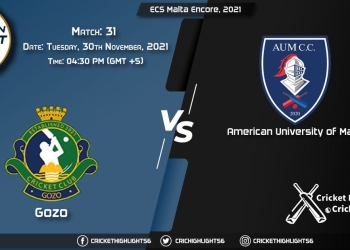 GOZ vs AUM, Live Scorecard, Match 31, November 30, 2021, Live Cricket Score, ECS Malta Encore, 2021