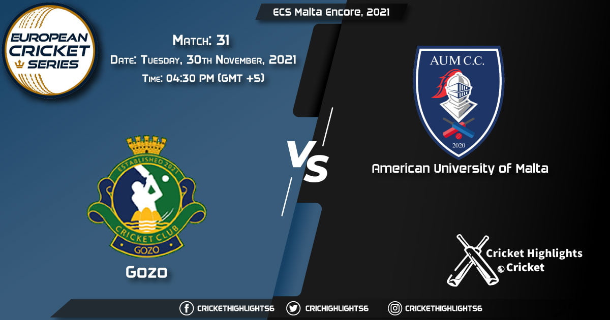 GOZ vs AUM, Live Scorecard, Match 31, November 30, 2021, Live Cricket Score, ECS Malta Encore, 2021