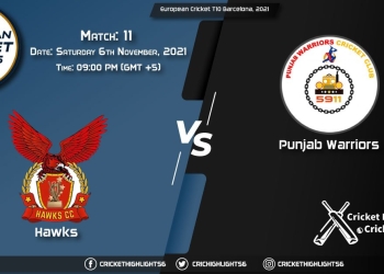 HAW vs PUW Live Score Match 11, Playing 11 Live Match Today, November 6, 2021, European Cricket T10 Barcelona, 2021