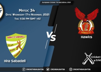 HIS vs HAW, Live Scorecard, Match 34, November 17, 2021, Live Cricket Score, European Cricket T10 Barcelona, 2021
