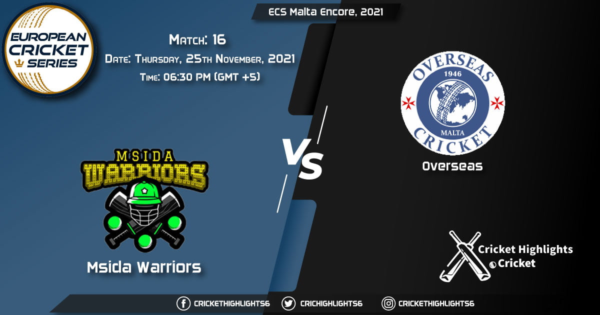 MSW vs OVR, Live Scorecard, Match 16, November 25, 2021, Live Cricket Score, ECS Malta Encore, 2021