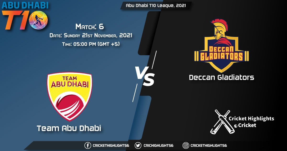 TAD vs DG, Live Scorecard, Match 6, November 21, 2021, Live Cricket Score, Abu Dhabi T10 League, 2021