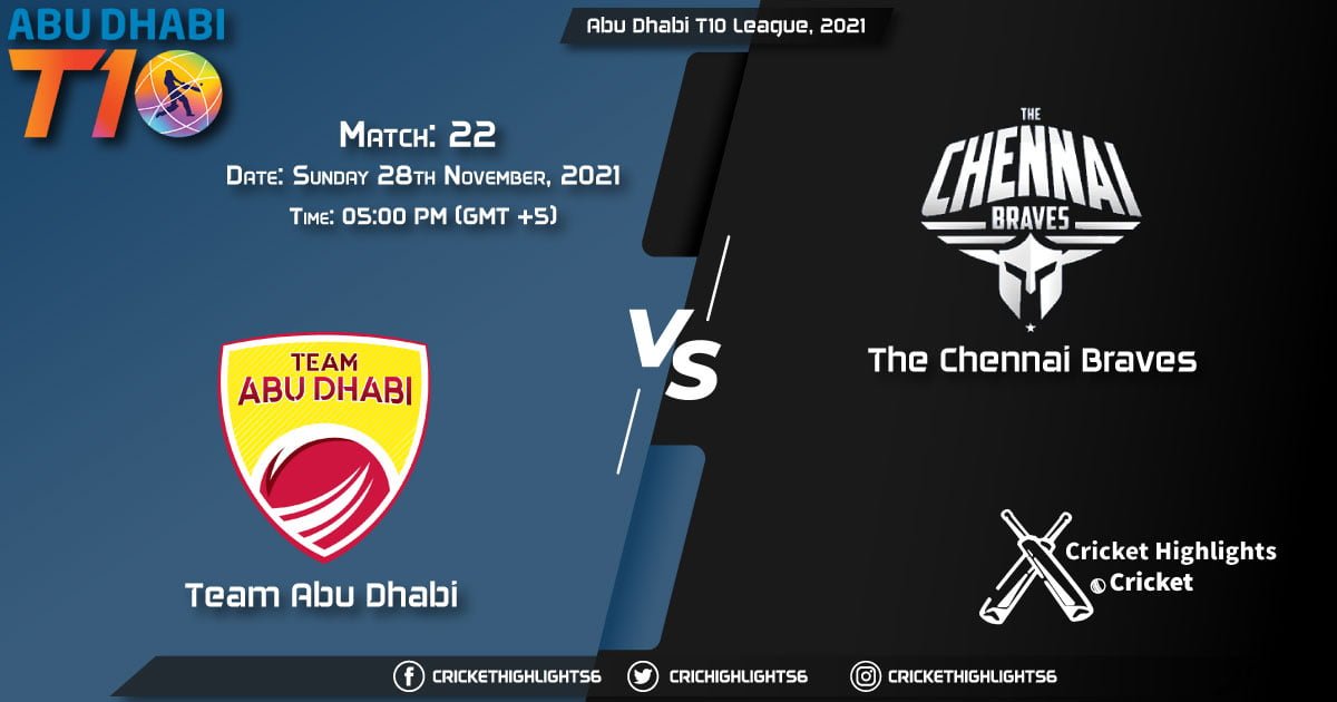 TAD vs TCB, Live Scorecard, Match 22, November 28, 2021, Live Cricket Score, Abu Dhabi T10 League, 2021