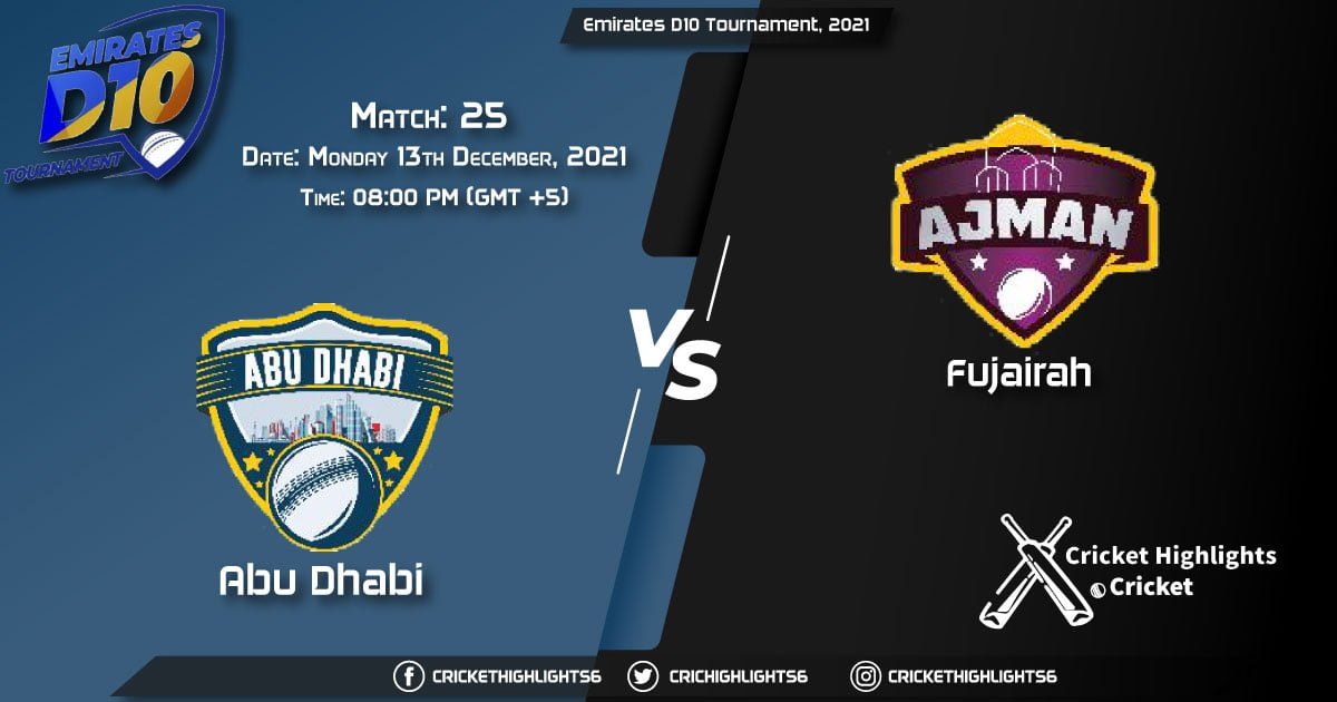 ABD vs FUJ, Live Scorecard, Match 25, December 13, 2021, Live Cricket Score, Emirates D10 Tournament, 2021
