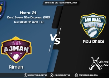 AJM vs ABD, Live Scorecard, Match 21 December, 12, 2021, Live Cricket Score, Emirates D10 Tournament, 2021
