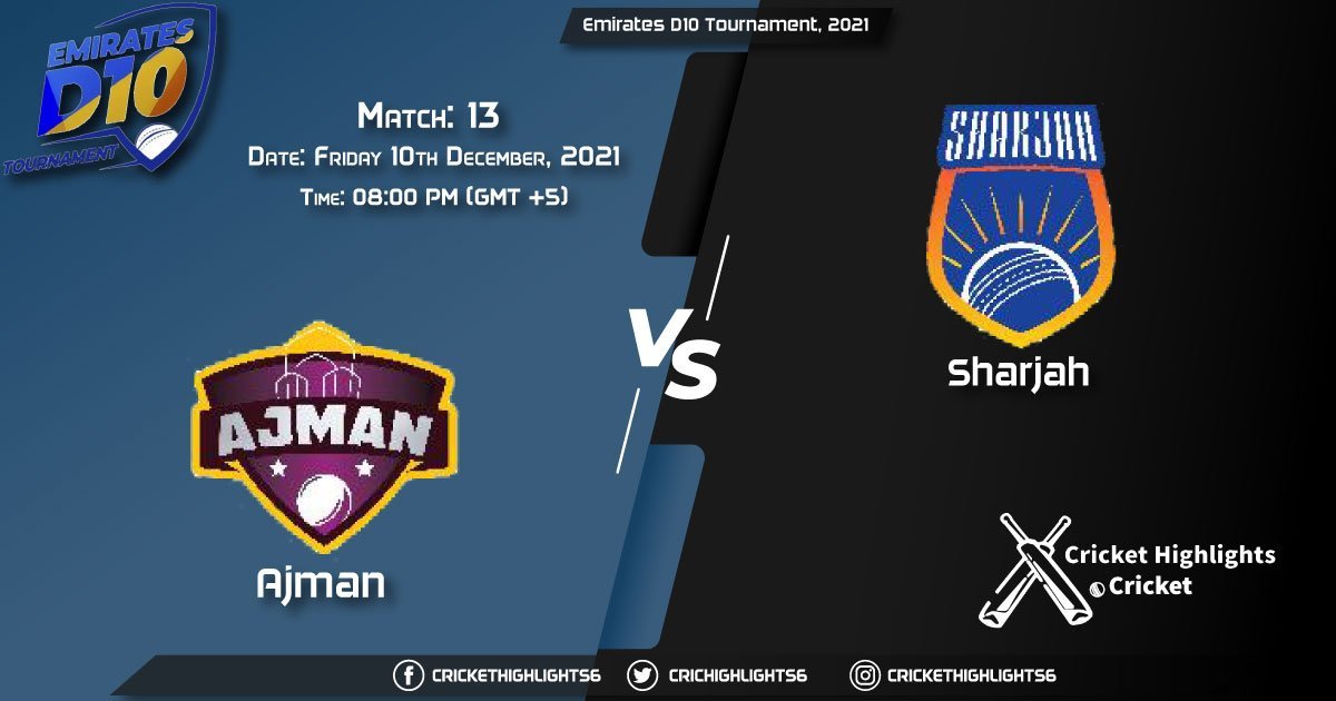 AJM vs SHA, Live Scorecard, Match 13, December 10, 2021, Live Cricket Score, Emirates D10 Tournament, 2021