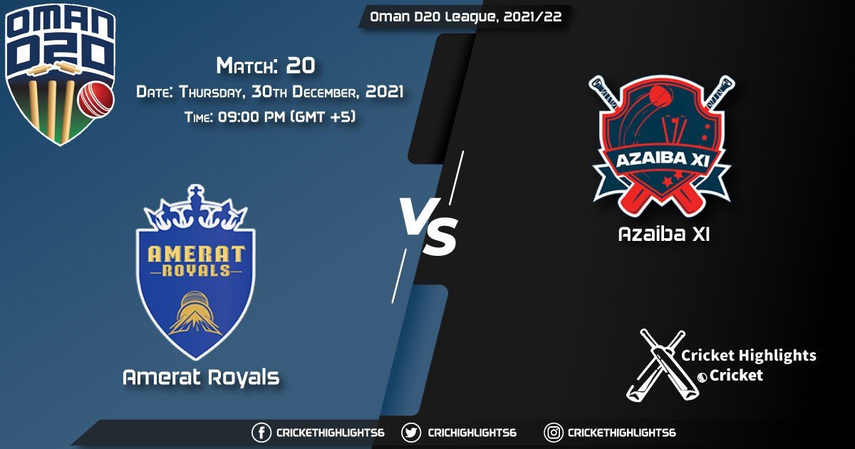 AMR vs AZA, Live Scorecard, Match 20, December 30, 2021, Live Cricket Score, Oman D20 League, 202122