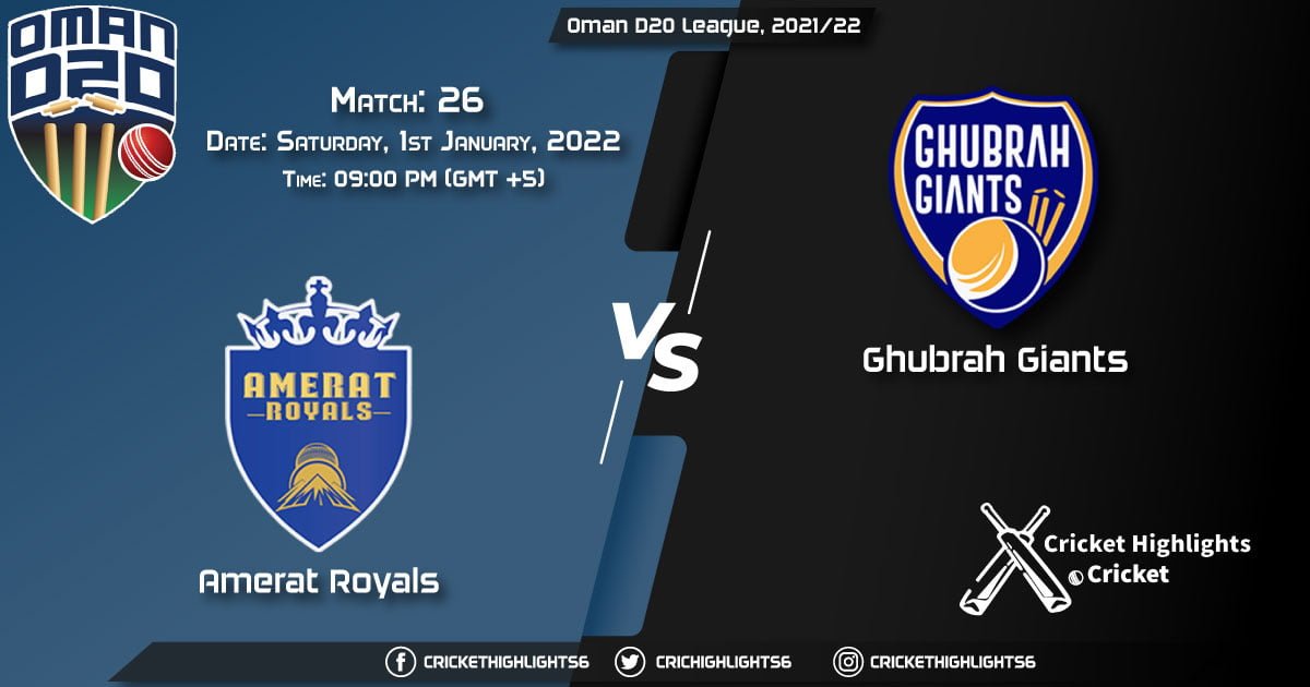 AMR vs GGI, Live Scorecard, Match 26, January 1, 2021, Live Cricket Score, Oman D20 League, 202122