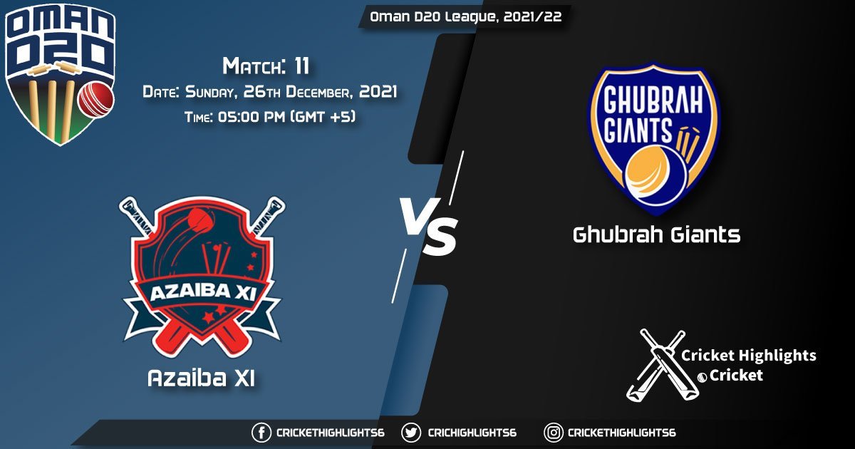 AZA vs GGI, Live Scorecard, Match 11, December 26, 2021, Live Cricket Score, Oman D20 League, 202122