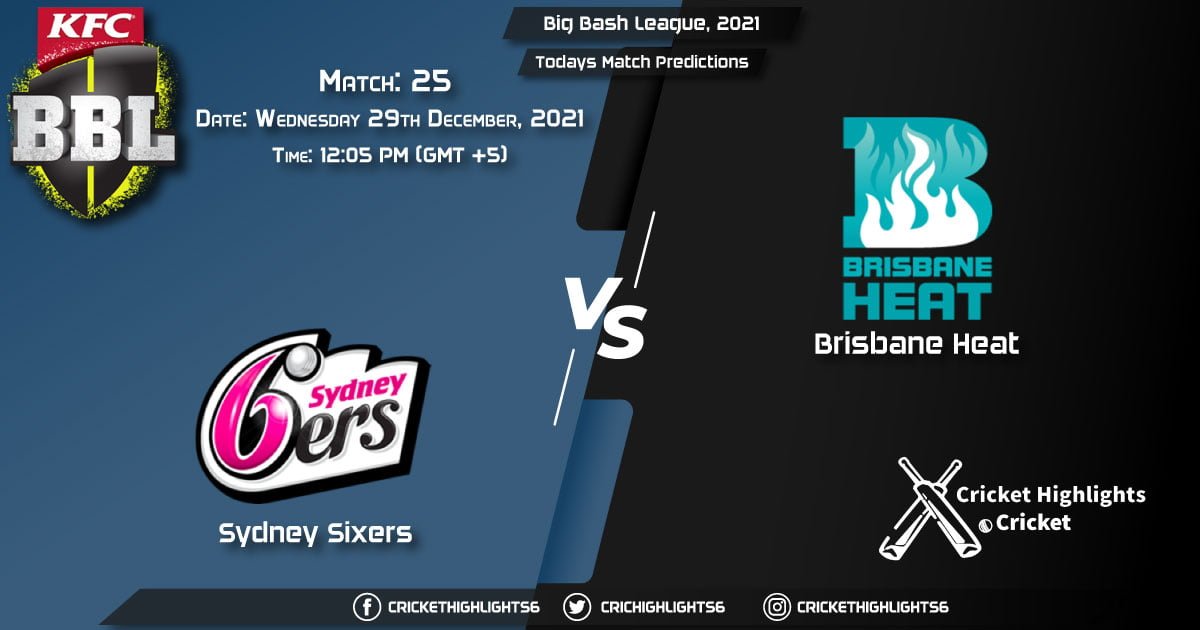 Big Bash League, 202122, Match 25 SIX vs HEA, Playing 11 & Today's Match Predictions
