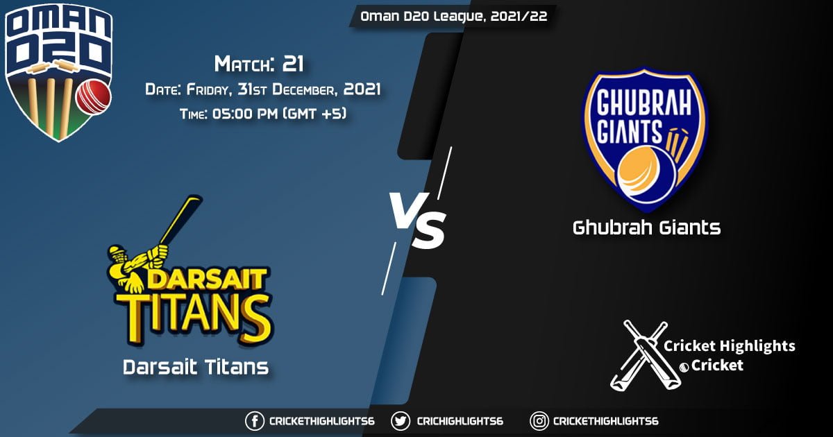 DAT vs GGI, Live Scorecard, Match 21, December 31, 2021, Live Cricket Score, Oman D20 League, 202122