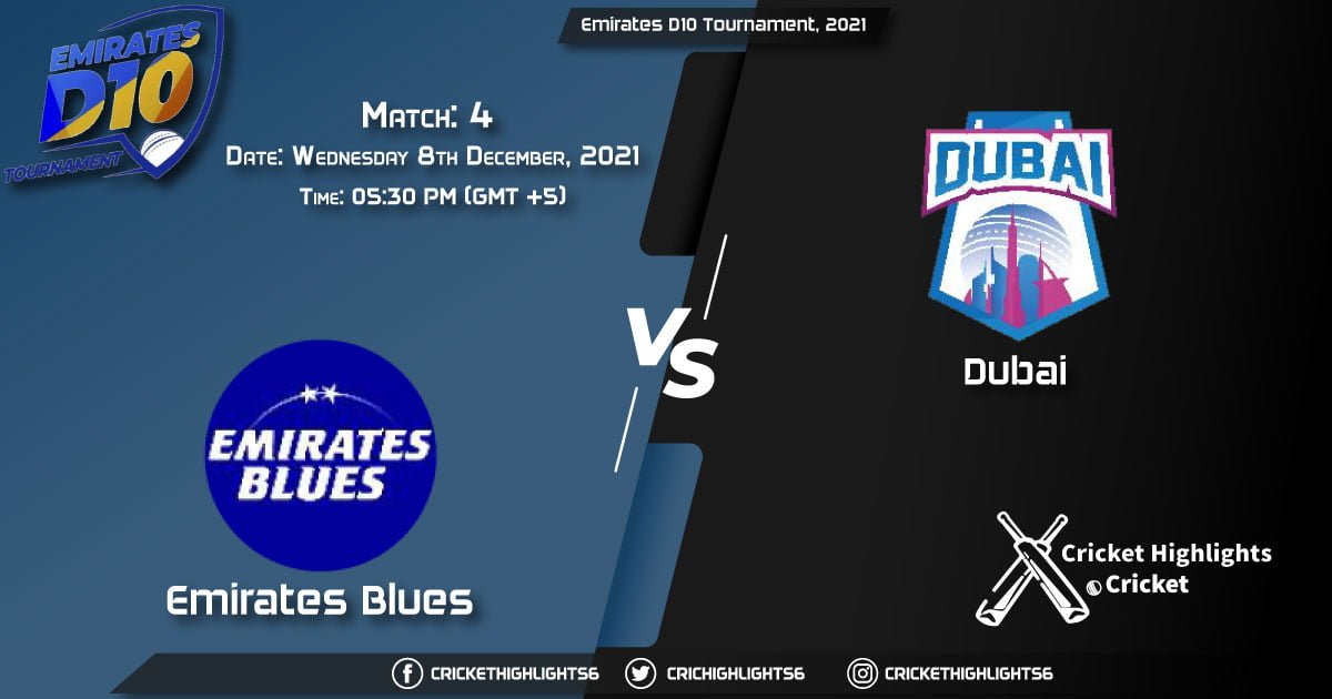 EMB vs DUB, Live Scorecard, Match 4, December 8, 2021, Live Cricket Score, Emirates D10 Tournament, 2021