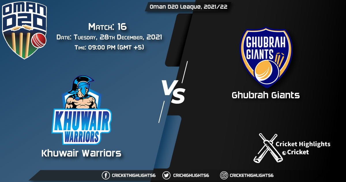 KHW vs GGI, Live Scorecard, Match 16, December 28, 2021, Live Cricket Score, Oman D20 League, 202122