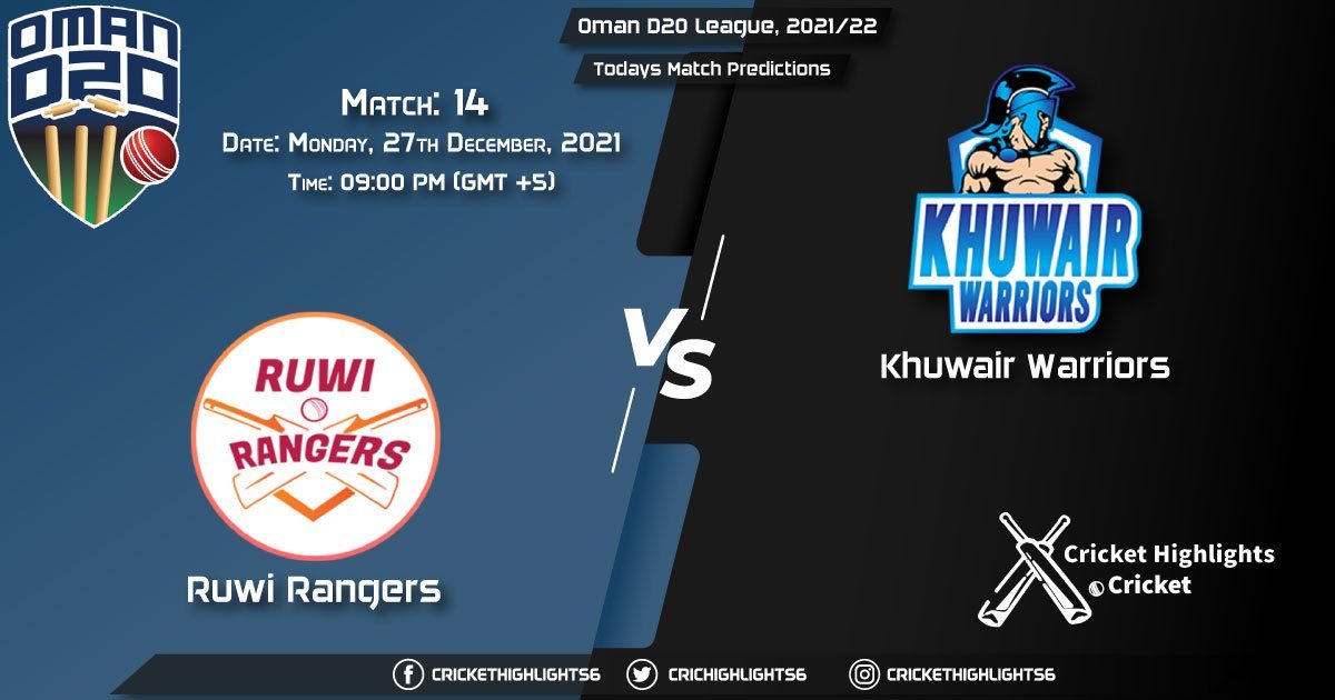 Oman D20 League, 202122, Match 14 RUR vs KHW, Playing 11 & Today's Match Predictions