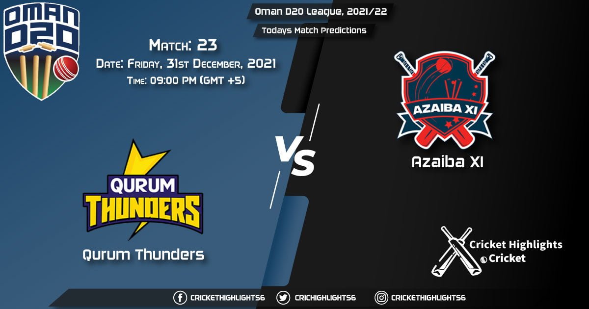 Oman D20 League, 202122, Match 23 QUT vs AZA, Playing 11 & Today's Match Predictions