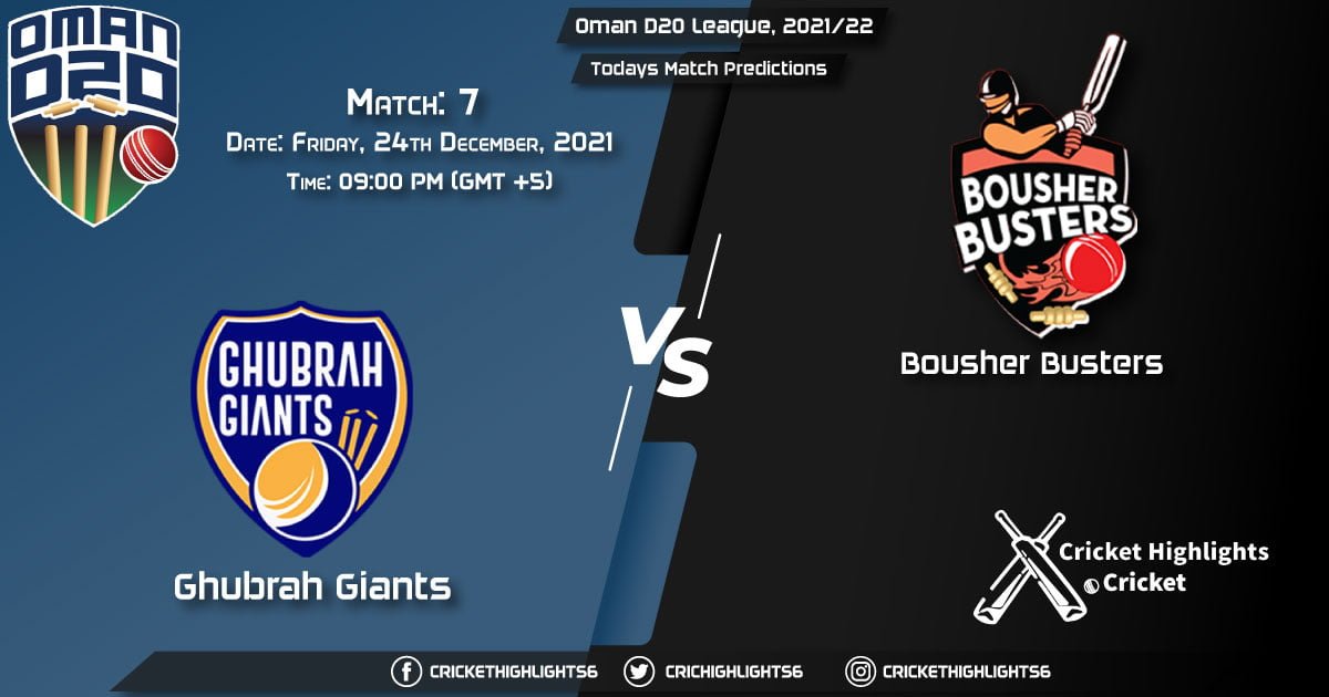 Oman D20 League, 202122, Match 7 GGI vs BOB, Playing 11 & Today's Match Predictions