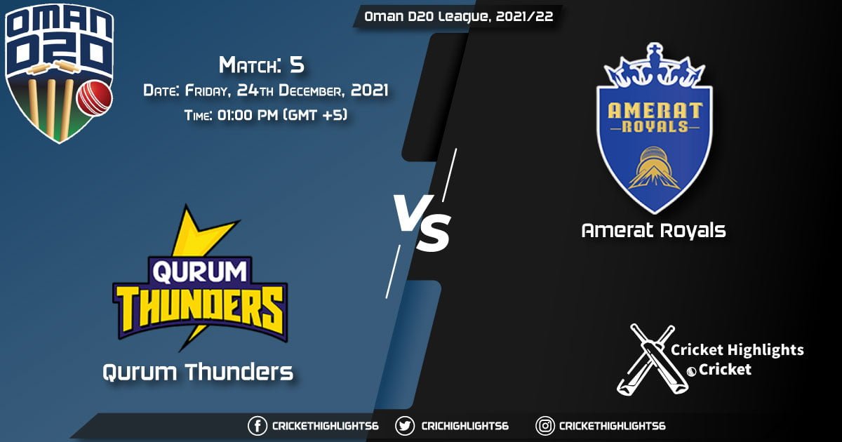 QUT vs AMR, Live Scorecard, Match 5, December 23, 2021, Live Cricket Score, Oman D20 League, 202122