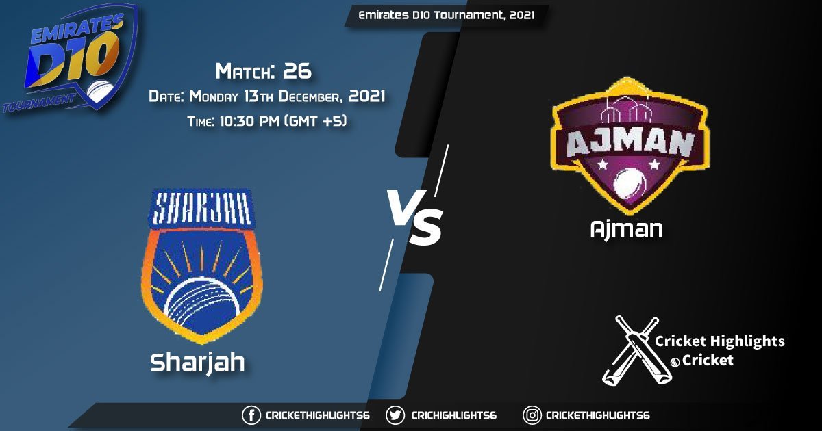 SHA vs AJM, Live Scorecard, Match 26, December 13, 2021, Live Cricket Score, Emirates D10 Tournament, 2021