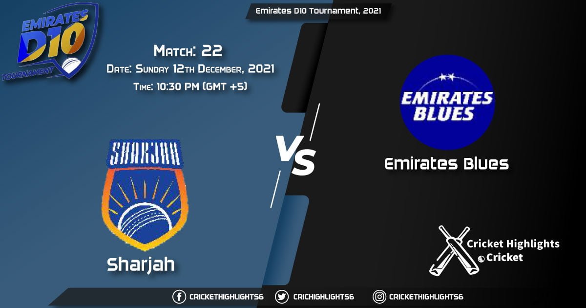 SHA vs EMB, Live Scorecard, Match 22, December, 12, 2021, Live Cricket Score, Emirates D10 Tournament, 2021