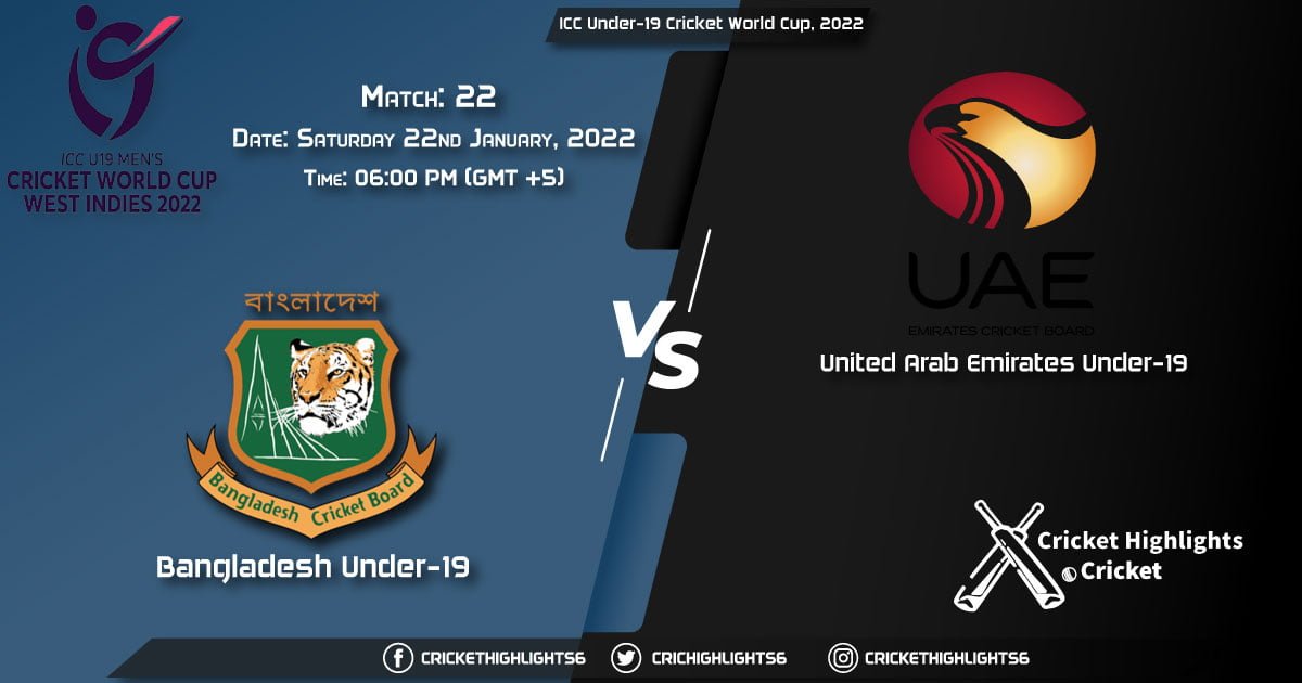 BD-U19 vs UAE-U19, Live Scorecard, Match 22, January 22, 2022, Live Cricket Score, ICC Under-19 Cricket World Cup, 2022