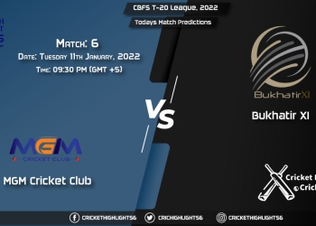 CBFS T-20 League, 2022, Match 6 MGM vs BUK, Playing 11 & Today's Match Predictions