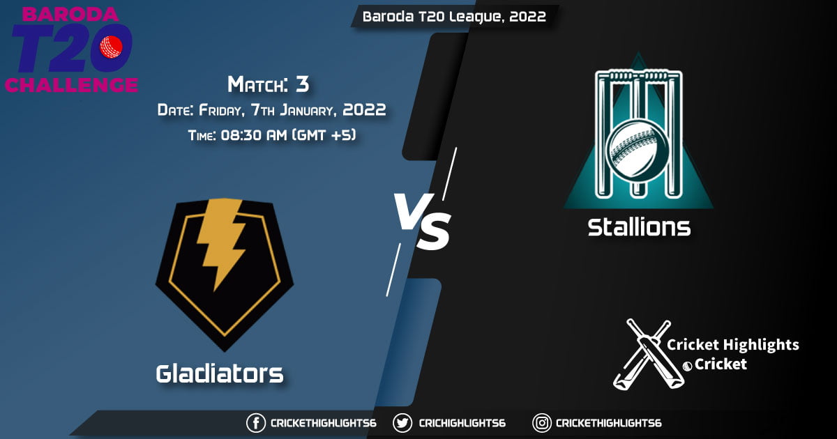 GLA vs STA, Live Scorecard, Match 3, January 7, 2021, Live Cricket Score, Baroda T20 League, 2022