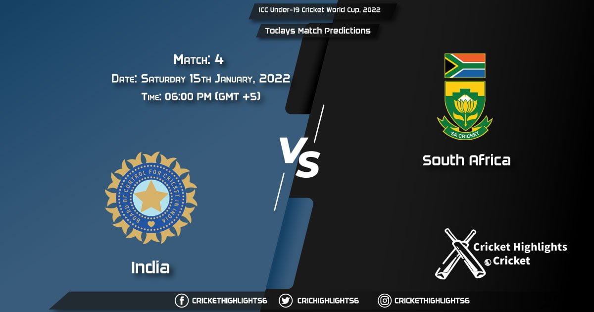 ICC Under-19 Cricket World Cup, 2022, Match 4 IN-U19 vs SA-U19, Playing 11 & Today's Match Predictions