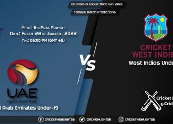 ICC Under-19 Cricket World Cup, 2022, Match 9th Place Play-off 1st Semi-Final UAE-U19 vs WI-U19, Playing 11 & Today's Match Predictions