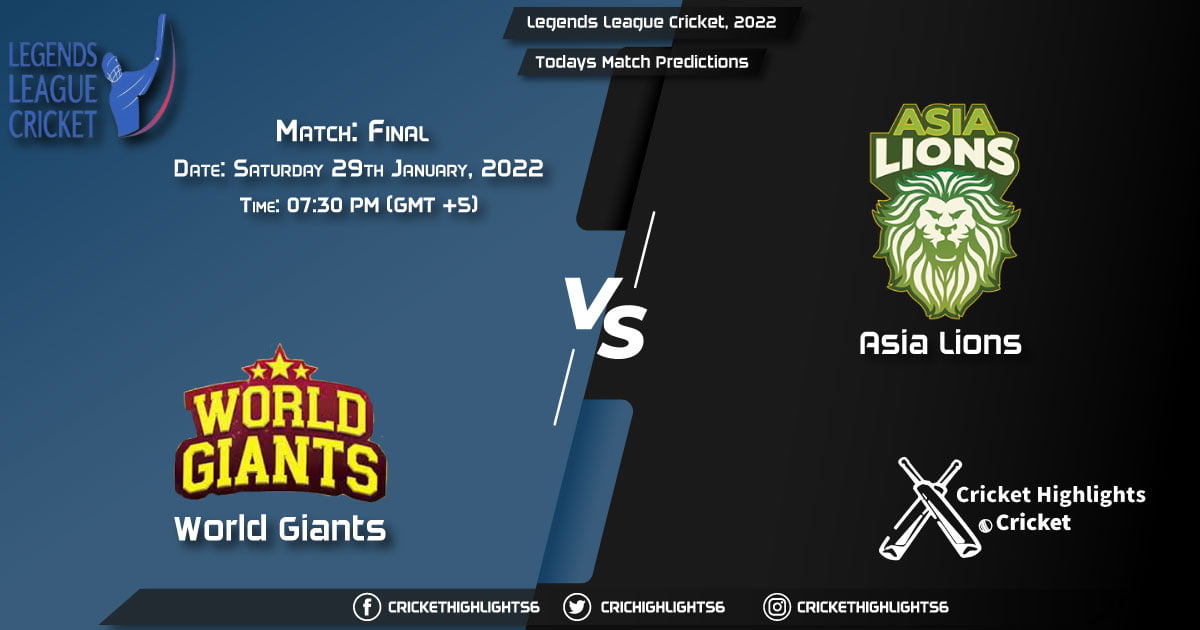Legends League Cricket, 2022, Match Final WOG vs ASL, Playing 11 & Today's Match Predictions