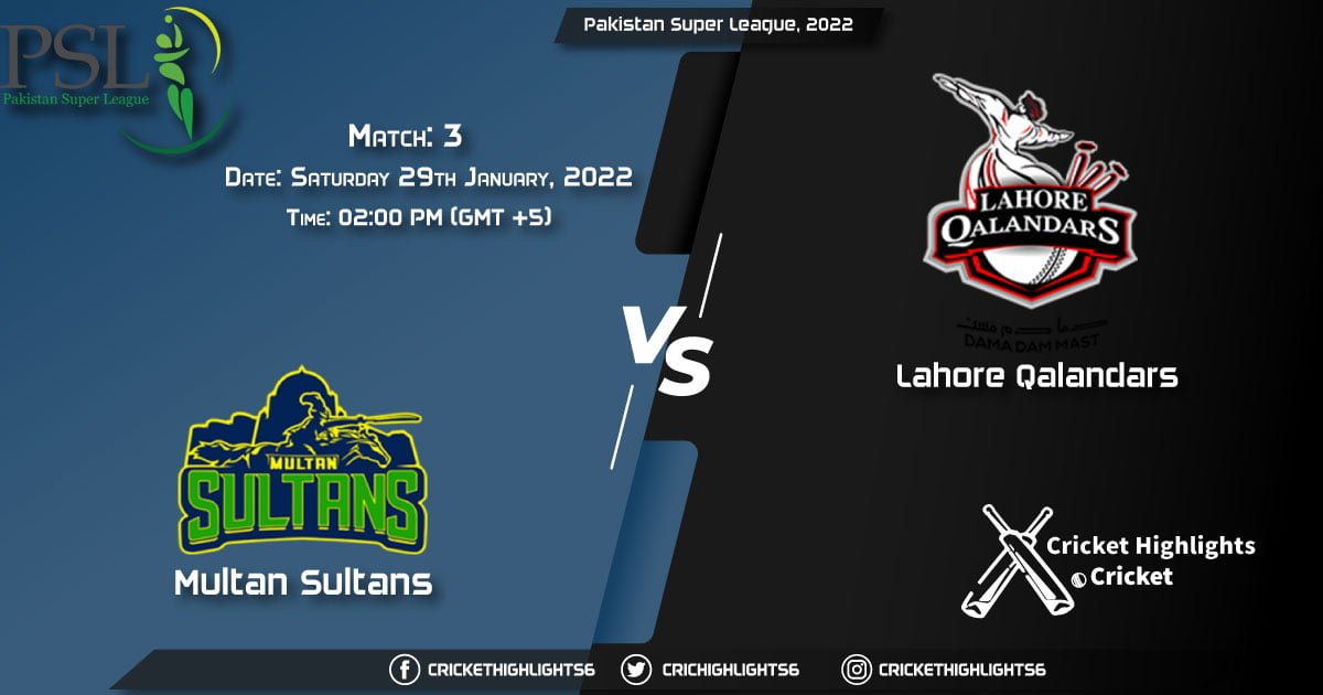 MUL vs LAH, Live Scorecard, Match 3, January 29, 2022, Pakistan Super League, 2022