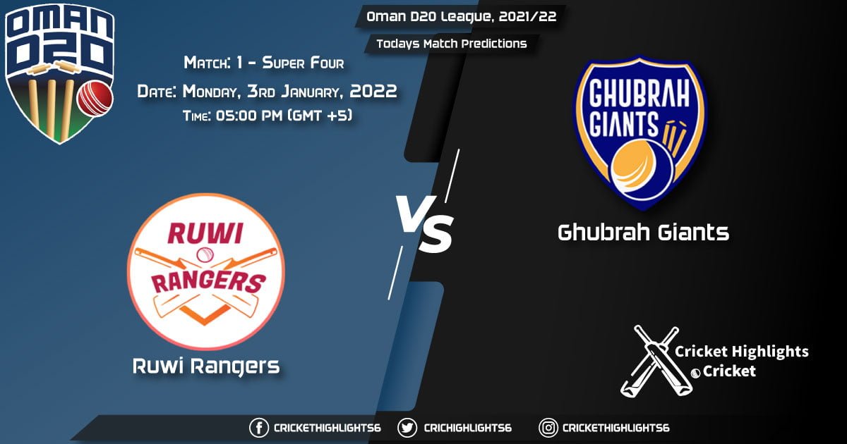 Oman D20 League, 202122, Super Four Match 1 RUR vs GGI, Playing 11 & Today's Match Predictions